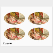 Vintage Aufkleber-Erntedank-Abendessen-Dame mit Ovaler Aufkleber (Blatt)