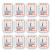 Vintage Aufkleber mit einem blauen Weihnachtsbaum (Vorderseite)