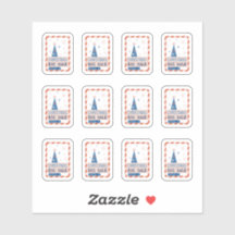 Vintage Aufkleber mit einem blauen Weihnachtsbaum