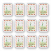 Vintage Aufkleber mit einem grünen Weihnachtsbaum (Vorderseite)