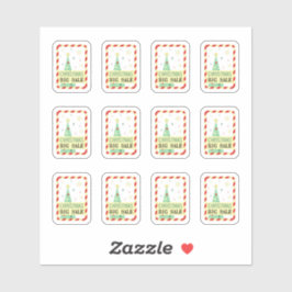 Vintage Aufkleber mit einem grünen Weihnachtsbaum