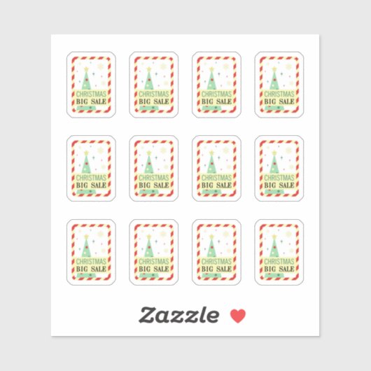 Vintage Aufkleber mit einem grünen Weihnachtsbaum (Blatt)