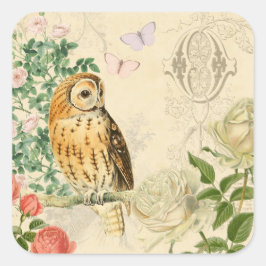 Vintage Aufkleber mit floralen Eulen und wundersch