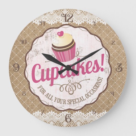 Vintage Aufkleberleinwandspitzebäckerei-Küchenuhr Große Wanduhr (Vorderseite)