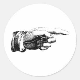 Vintage-Aufwärtszeigefinger schwarz-weißer Aufkleb Runder Aufkleber
