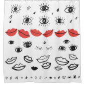 Vintage Augen, rote Lippen. Duschvorhang (Vorderseite)