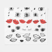 Vintage Augen, rote Lippen. Fleecedecke (Vorderseite (Horizontal))
