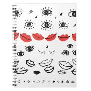 Vintage Augen, rote Lippen. Notizblock