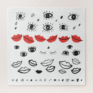 Vintage Augen, rote Lippen. Puzzle