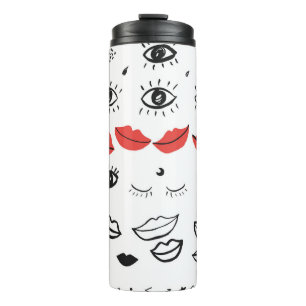 Vintage Augen, rote Lippen. Thermosbecher