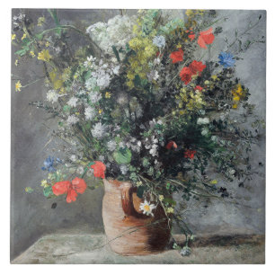 Vintage Auguste Renoir Gelbe Rosa Vase der Blume Fliese