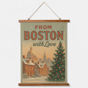 Vintage aus Boston mit Liebe Weihnachten Wandteppich Mit Holzrahmen