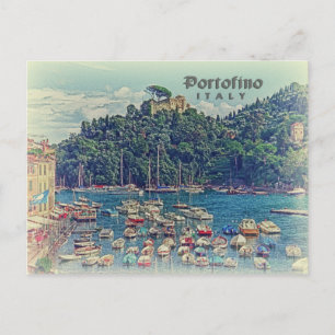 Vintage Aussicht auf Portofino, Italien Postkarte