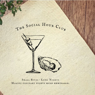 Vintage-Auster- und Cocktail-Illustrations-Brandin Gummistempel