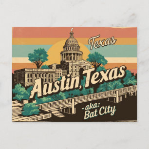 Vintage Austin, Texas - Bat City, USA Postkarte