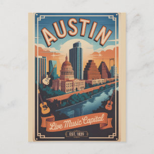 Vintage Austin Texas Retro-Reise Feiertagspostkarte