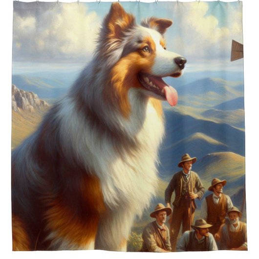 Vintage Australische Schäfermalerei Duschvorhang (Vorderseite)