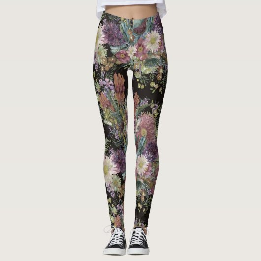 Vintage australische Wildblumen Leggings (Vorderseite)