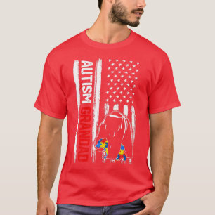 Vintage Autism Grandad Bear American Flag Awarenes T-Shirt