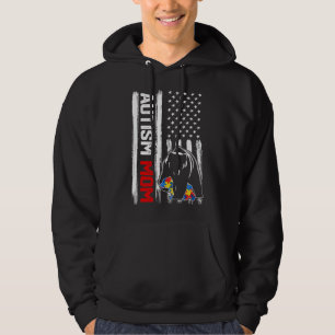 Vintage Autism Mom Bear American Flag Awareness Fa Hoodie