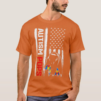 Vintage Autism Pops Bear American Flag Awareness F T-Shirt