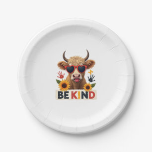 Vintage-Autismus Highland Cow Sei nett Regenbogen Pappteller