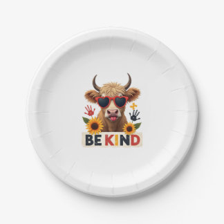 Vintage-Autismus Highland Cow Sei nett Regenbogen  Pappteller