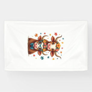 Vintage-Autismus Highland-Kuh-Trio schaut süße Kuh Banner