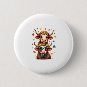 Vintage-Autismus-Hochlandkuh-Trio-Lustige Kuh  Button