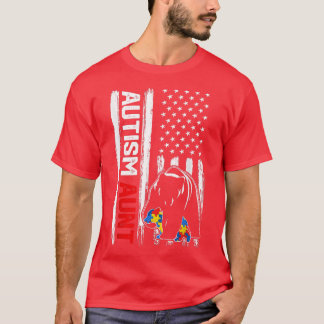 Vintage Autismus Tante Bär Amerikanisches Flaggenb T-Shirt
