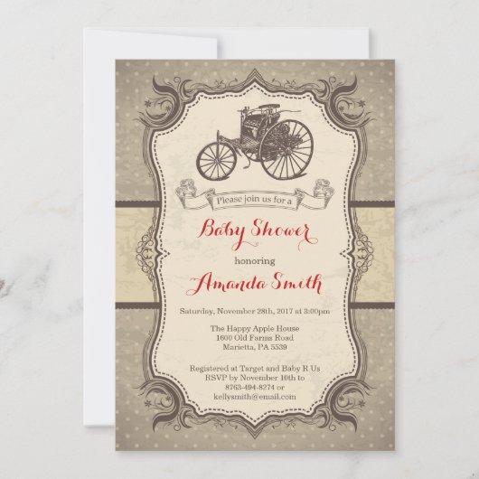 Vintage Auto-Baby-Duschen-Einladung Vintages Retro Einladung (Vorderseite)