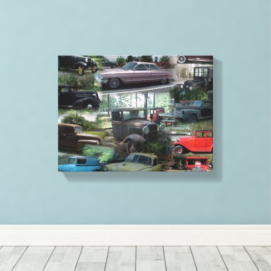 Vintage Auto Collage Leinwanddruck (Insitu (Holzboden))