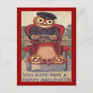 Vintage-Auto-Halloween Postkarte