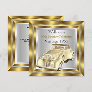 Vintage-Auto Herren 60. Geburtstagsfeier Gold Silb Einladung