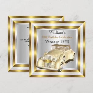 Vintage-Auto Herren 60. Geburtstagsfeier Gold Weiß Einladung