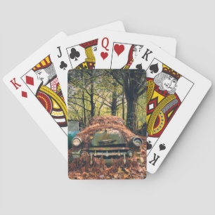 Vintage Auto im Herbstlaub Klassische Spielkarten