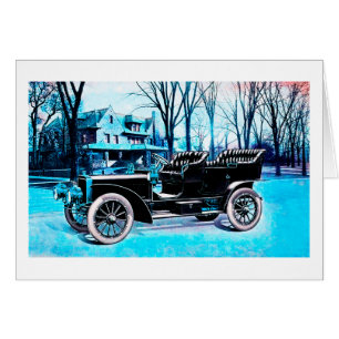 Vintage-Auto im Winterkunstkarte