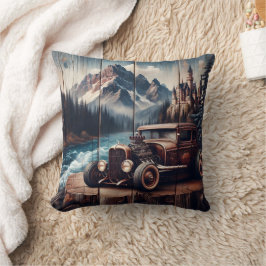 Vintage Auto in der Nähe einer majestätischen Berg Kissen