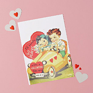 Vintage-Auto-Kinder Valentinstag Valentinstag Mitteilungskarte