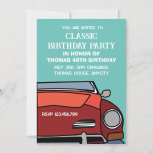Vintage-Auto-Klassische-Geburtstagsfeier Einladung