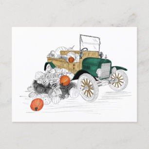 Vintage-Auto-Kürbisernte Postkarte