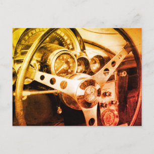Vintage-Auto-Lenkrad Armaturenbrett alte Anzeigen Postkarte