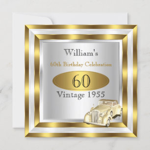 Vintage-Auto-Männer-60. Geburtstagsfeier Gold Weiß Einladung