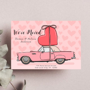 Vintage Auto mit rosa Herz Wir sind in unser neues Ankündigung