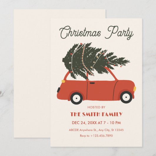 Vintage Auto mit Weihnachtsbaum Einladung (Vorne/Hinten)