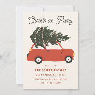 Vintage Auto mit Weihnachtsbaum Einladung