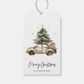 Vintage Auto mit Weihnachtsbaum-Geschenk Geschenkanhänger (Vorderseite)