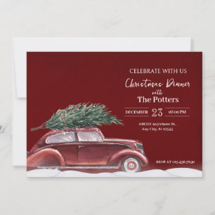 Vintage-Auto mit Weihnachtsbaum im Schnee Einladung