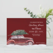 Vintage Auto mit Weihnachtsschnee Einladung (Stehend Vorderseite)
