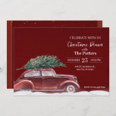 Vintage Auto mit Weihnachtsschnee Einladung (Vorne/Hinten)